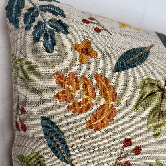 Autumn Leaf Pattern Decorative Throw Pillow 17" X 17"" Beige & Brown Tapestry - Picture 2 of 5